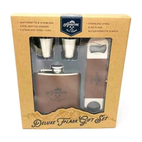 Adventure is Out There Deluxe Flask Gift Set Portable Drinkware - Picture 1 of 9
